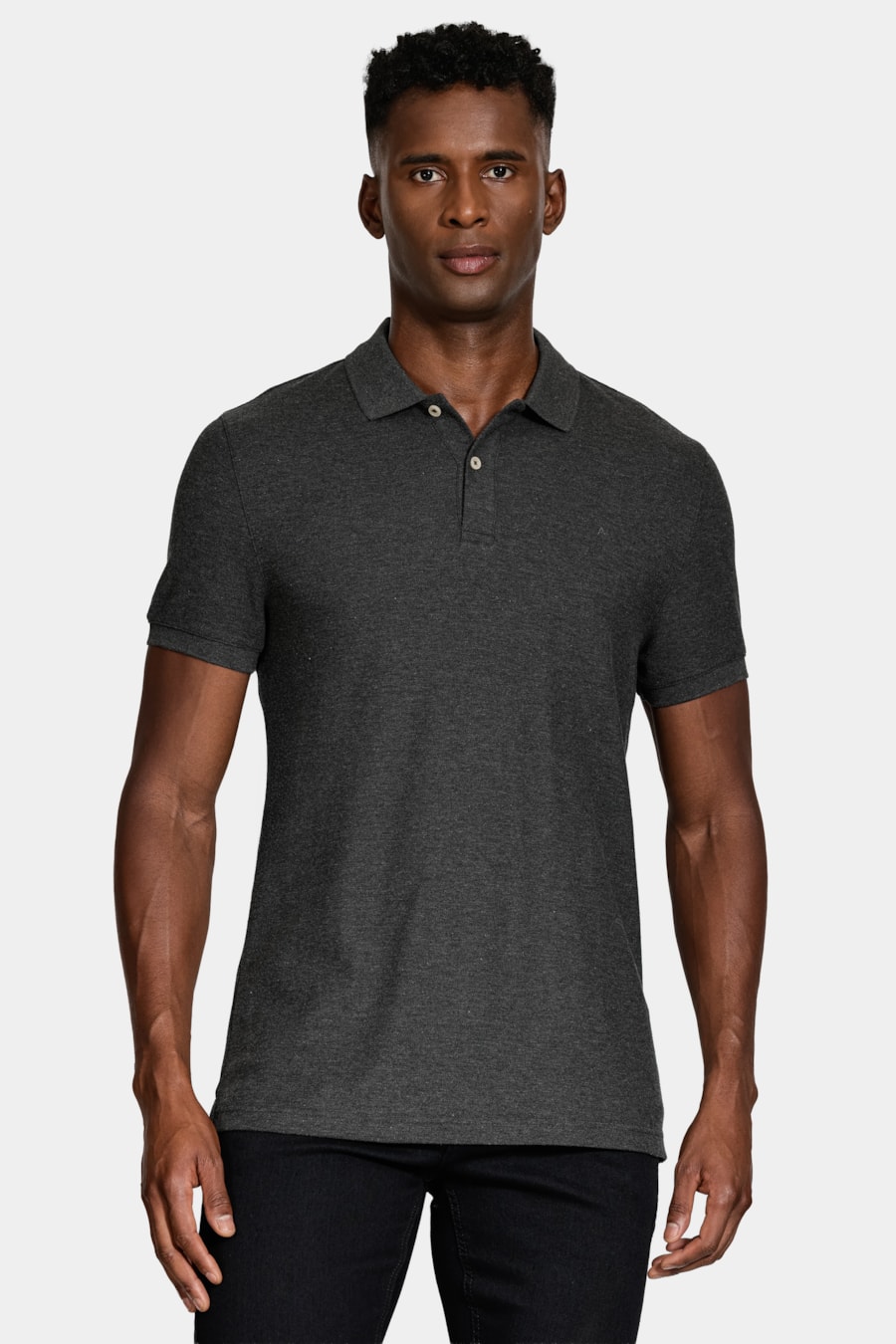 Polo Manga Curta Melange Cinza Grafite — foto 1 de 5