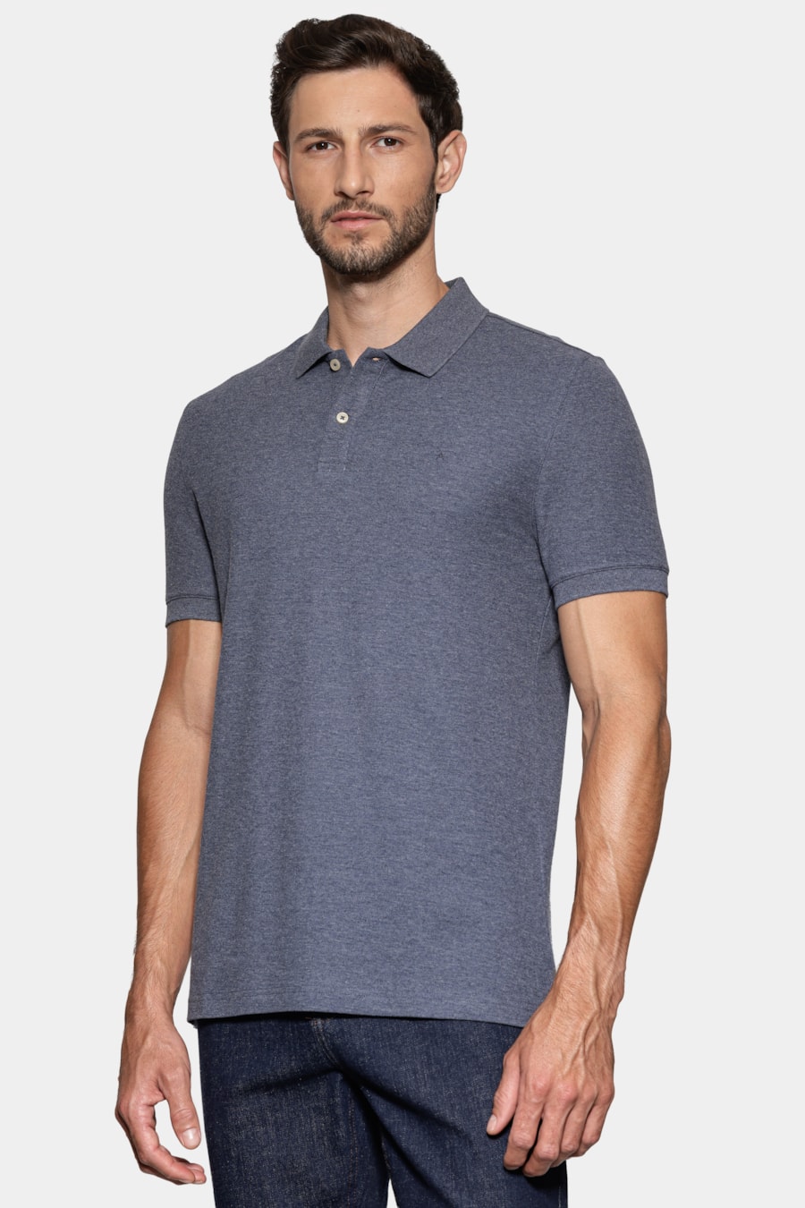 Polo Manga Curta Melange Navy — foto 1 de 5