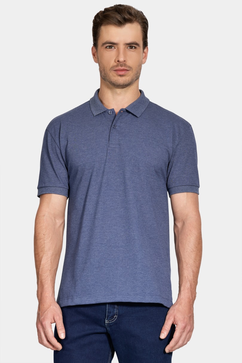 Polo Manga Curta Mescla Cores Azul Forte