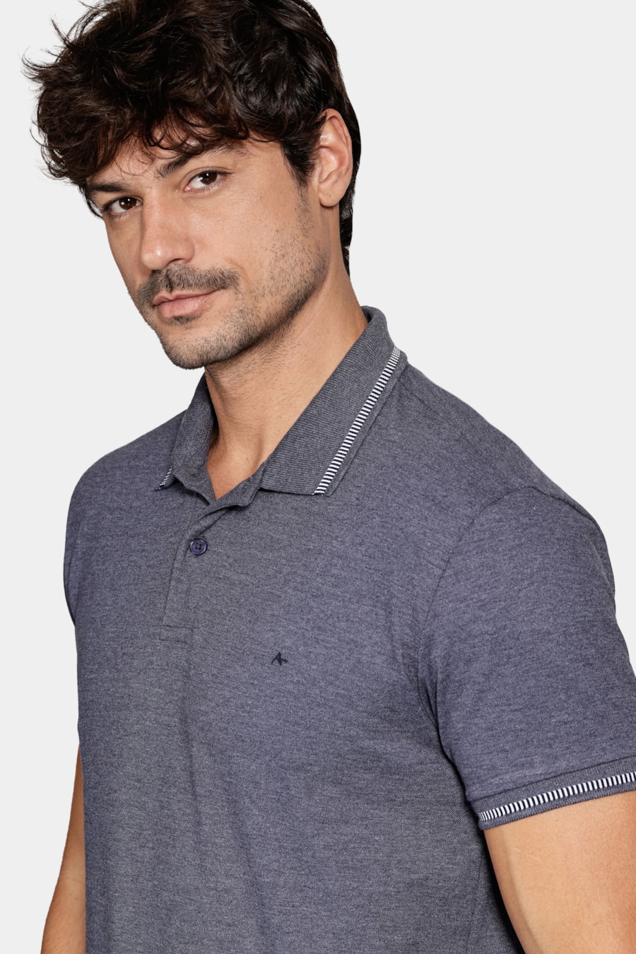 Polo Manga Curta Mescla Navy — foto 3 de 5