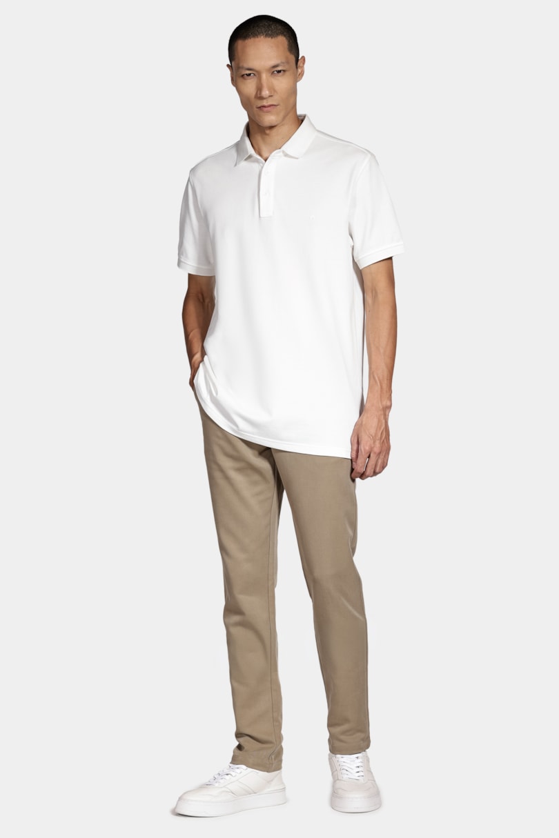 Polo Manga Curta Piquet Algodão Off White