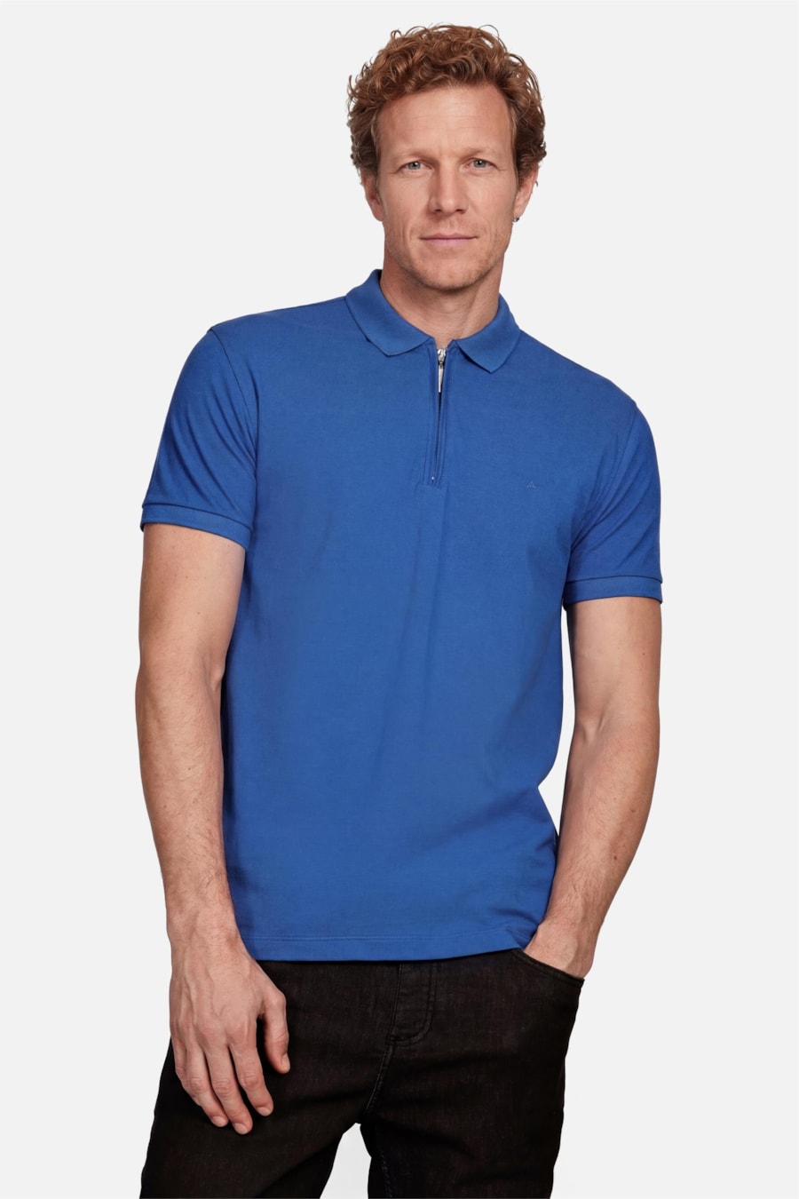 Polo Manga Curta Piquet Com Zíper Azul Royal — foto 1 de 5