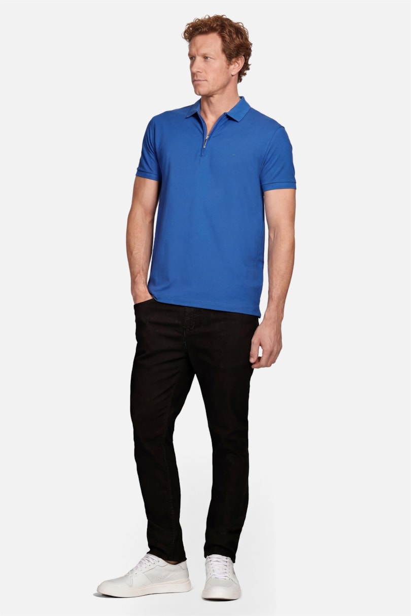 Polo Manga Curta Piquet Com Zíper Azul Royal