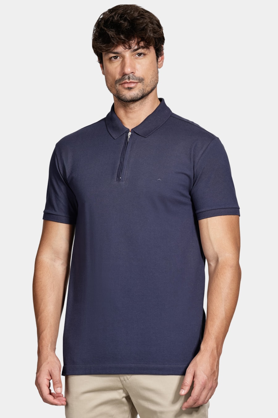 Polo Manga Curta Piquet Com Zíper Navy — foto 1 de 5