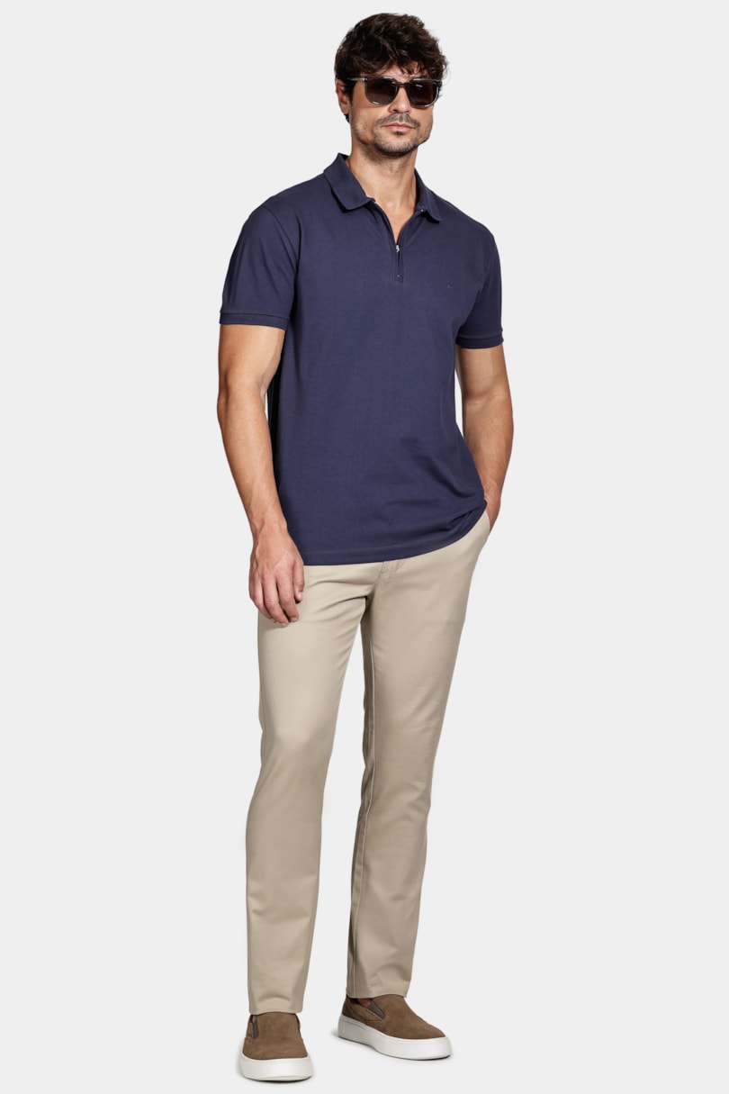 Polo Manga Curta Piquet Com Zíper Navy