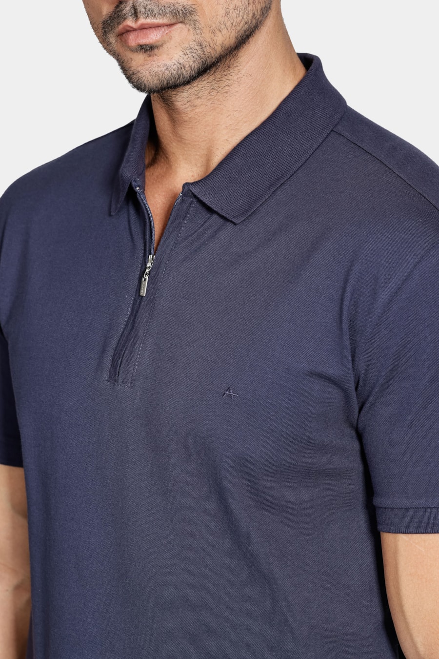 Polo Manga Curta Piquet Com Zíper Navy — foto 3 de 5