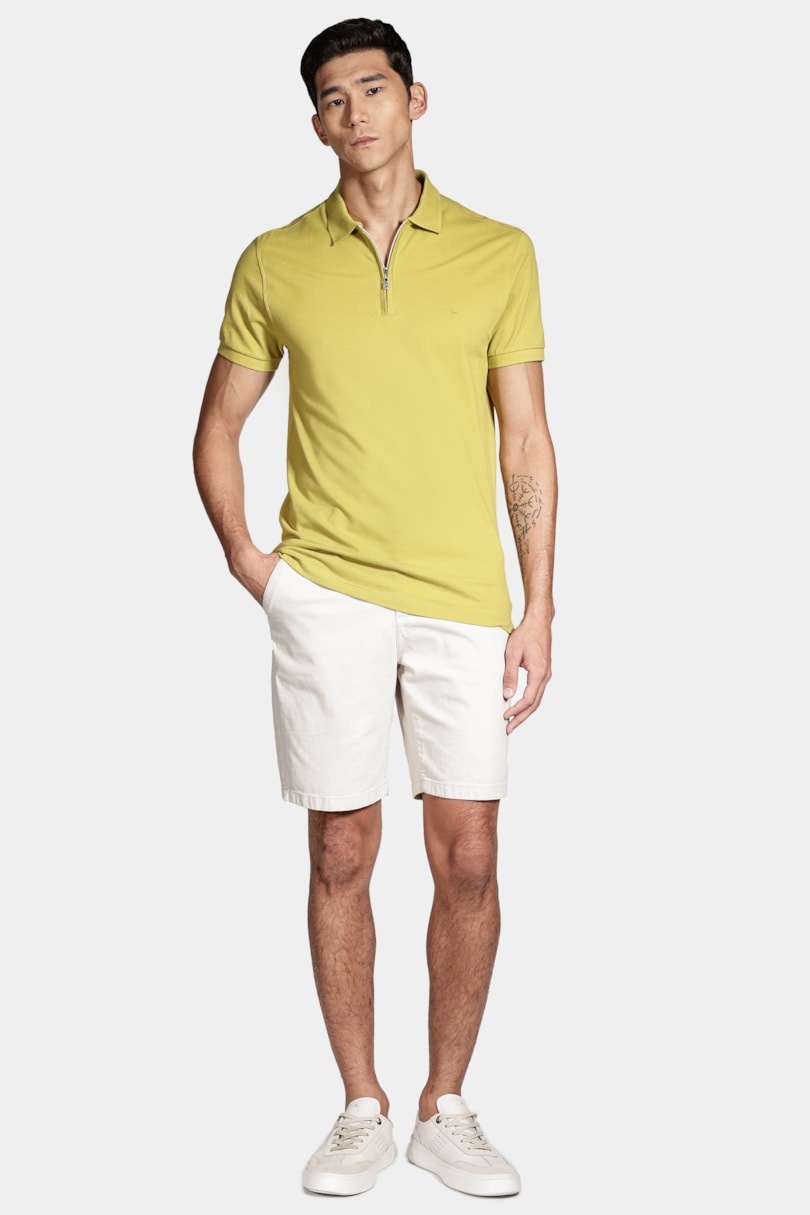 Polo Manga Curta Piquet Com Zíper Verde Alga