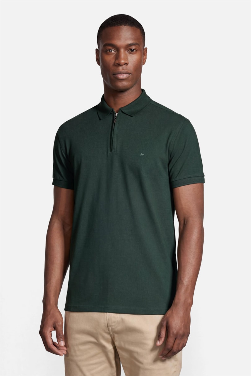 Polo Manga Curta Piquet Com Zíper Verde Floresta