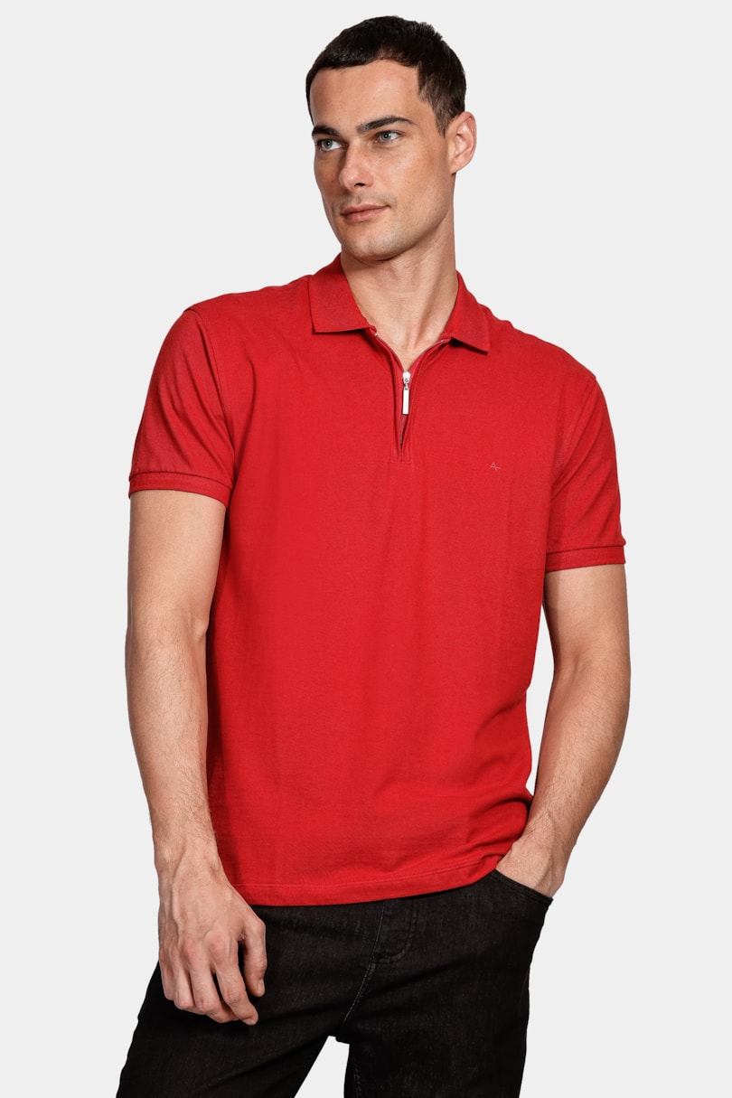 Polo Manga Curta Piquet Com Zíper Vermelho