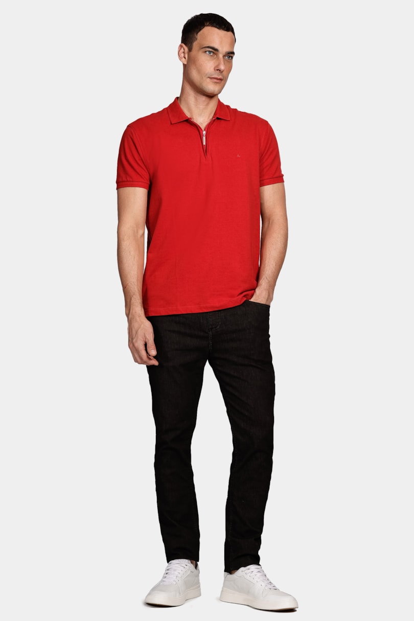 Polo Manga Curta Piquet Com Zíper Vermelho