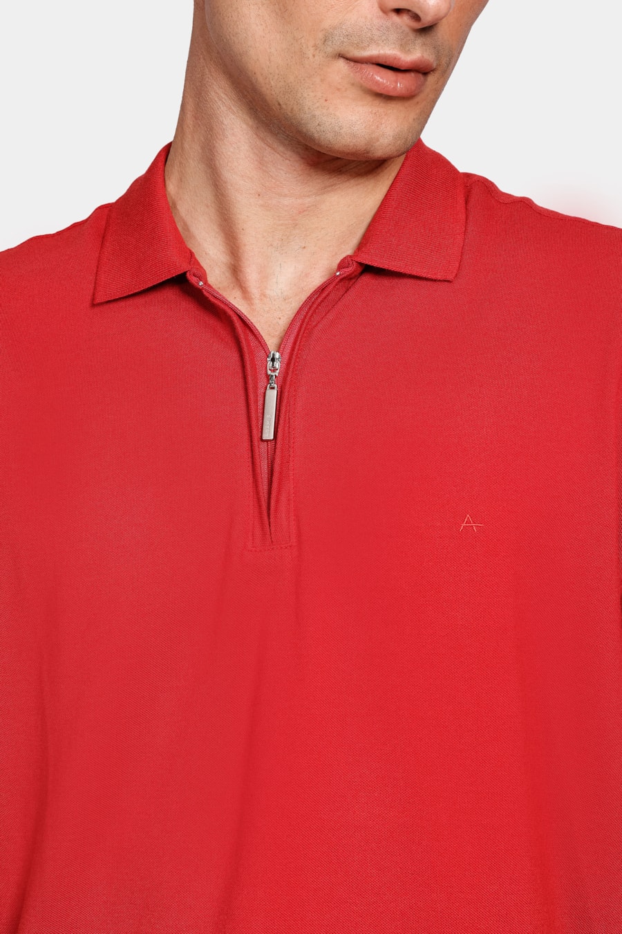Polo Manga Curta Piquet Com Zíper Vermelho — foto 3 de 5