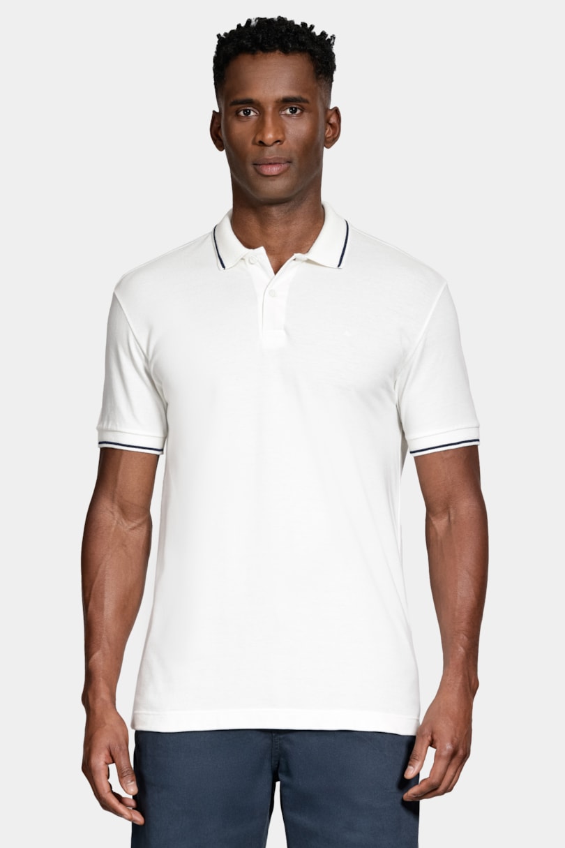 Polo Manga Curta Piquet Duplo Off White