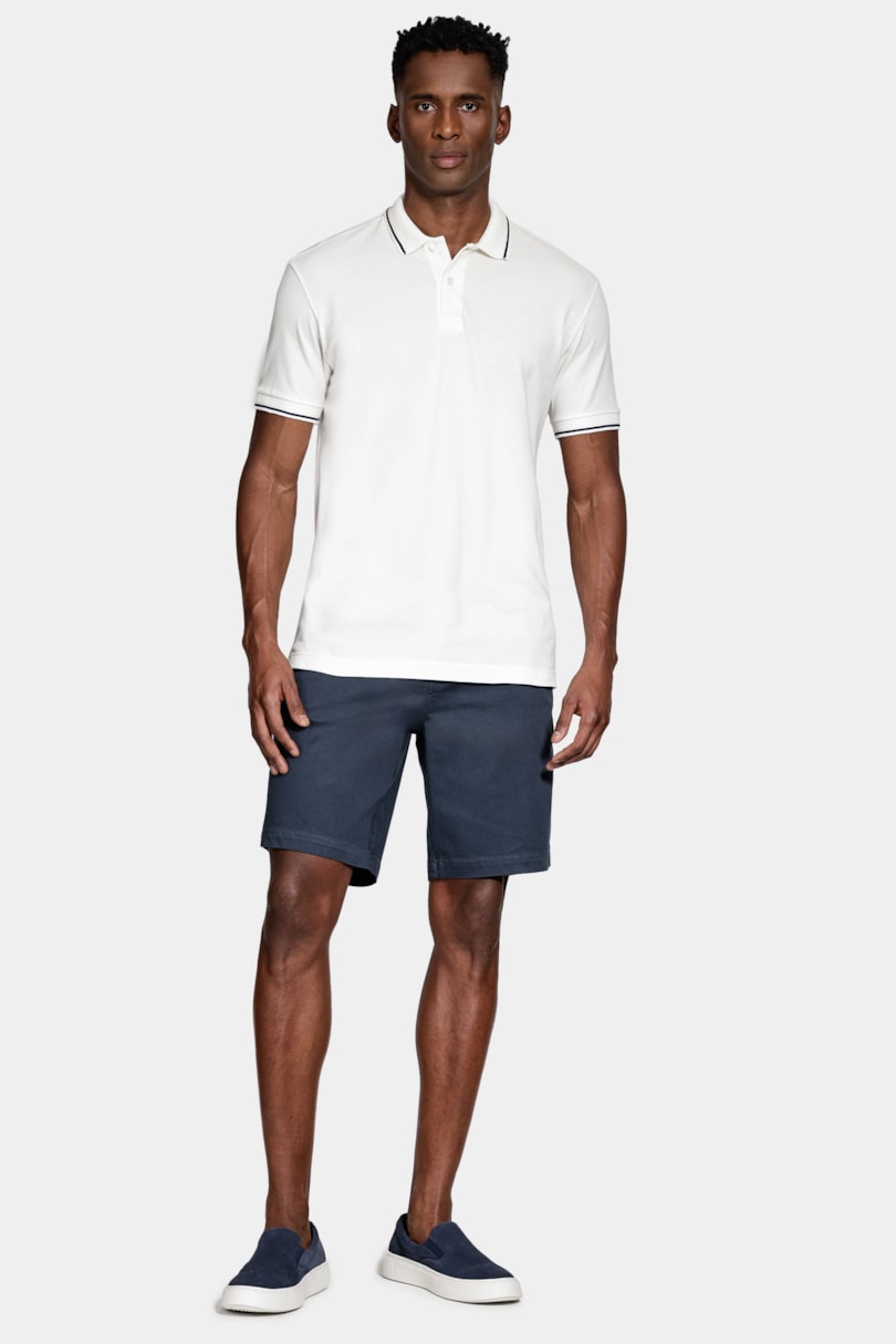 Polo Manga Curta Piquet Duplo Off White