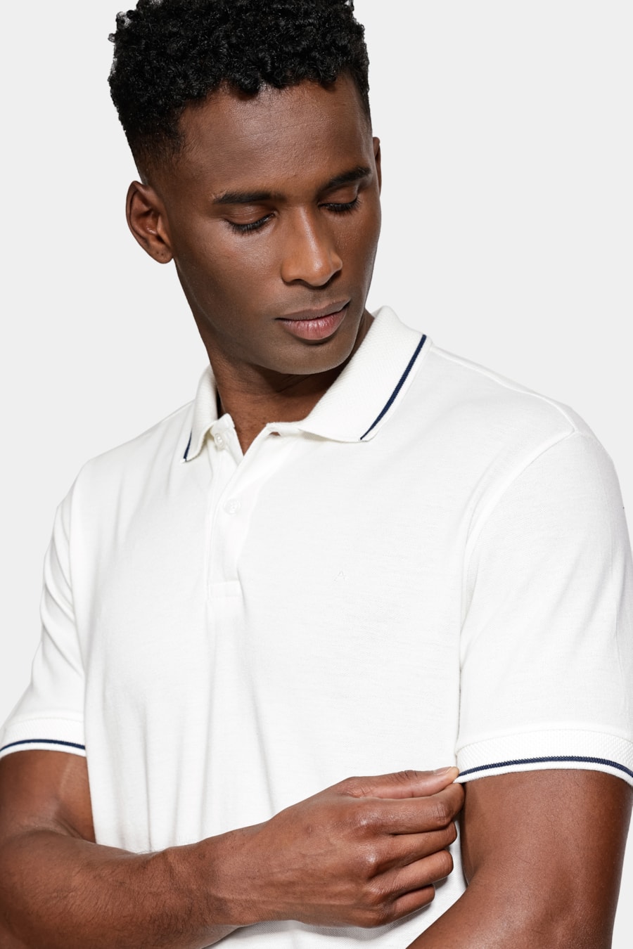 Polo Manga Curta Piquet Duplo Off White — foto 3 de 5