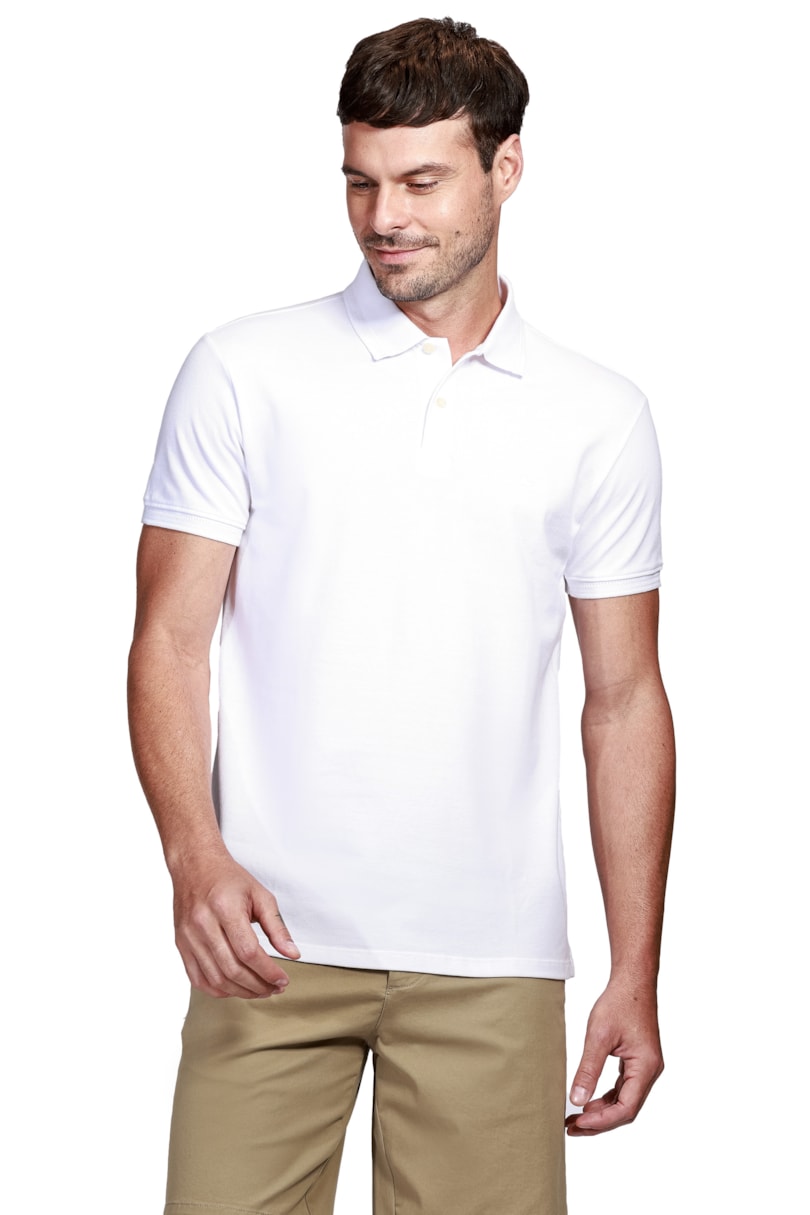 Polo Manga Curta Piquet Espinha de Peixe Branco