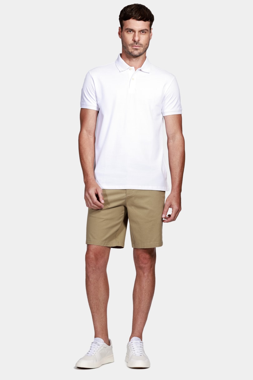 Polo Manga Curta Piquet Espinha de Peixe Branco