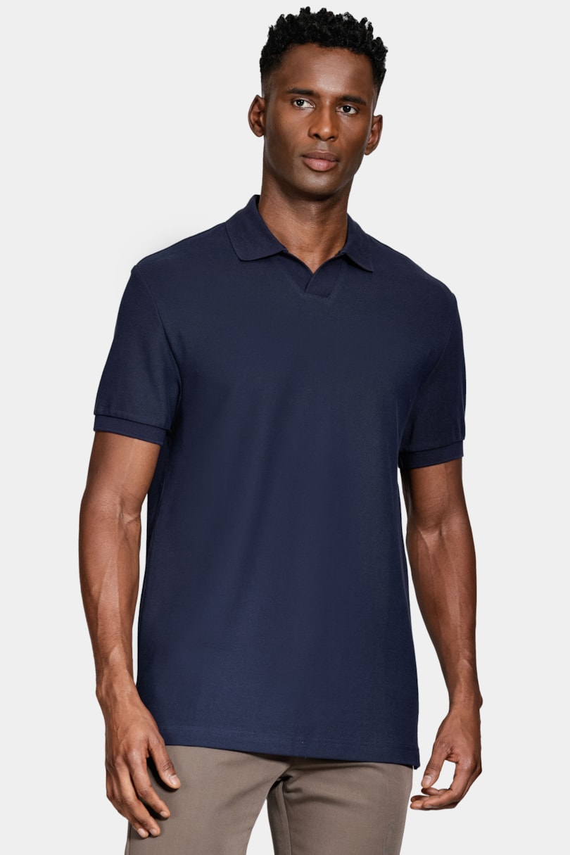 Polo Manga Curta Piquet Favo Navy