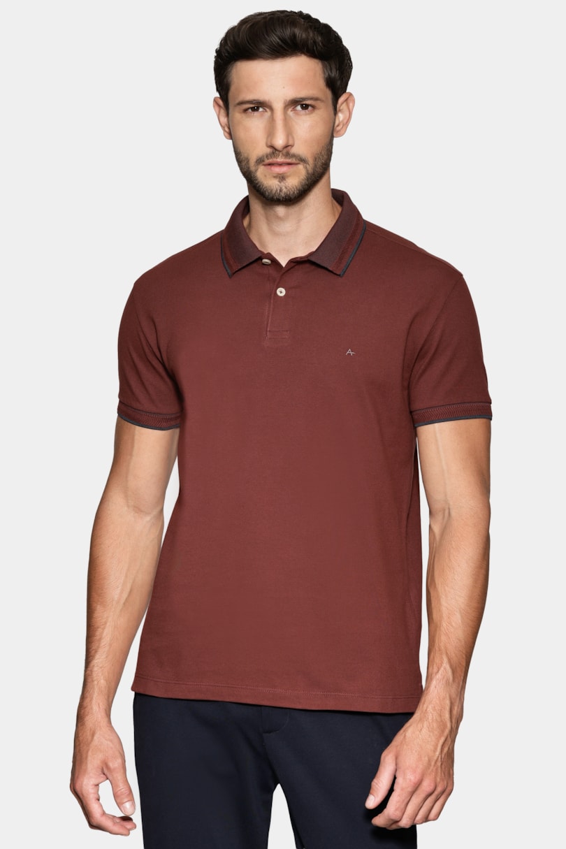 Polo Manga Curta Piquet Gola Binada Merlot