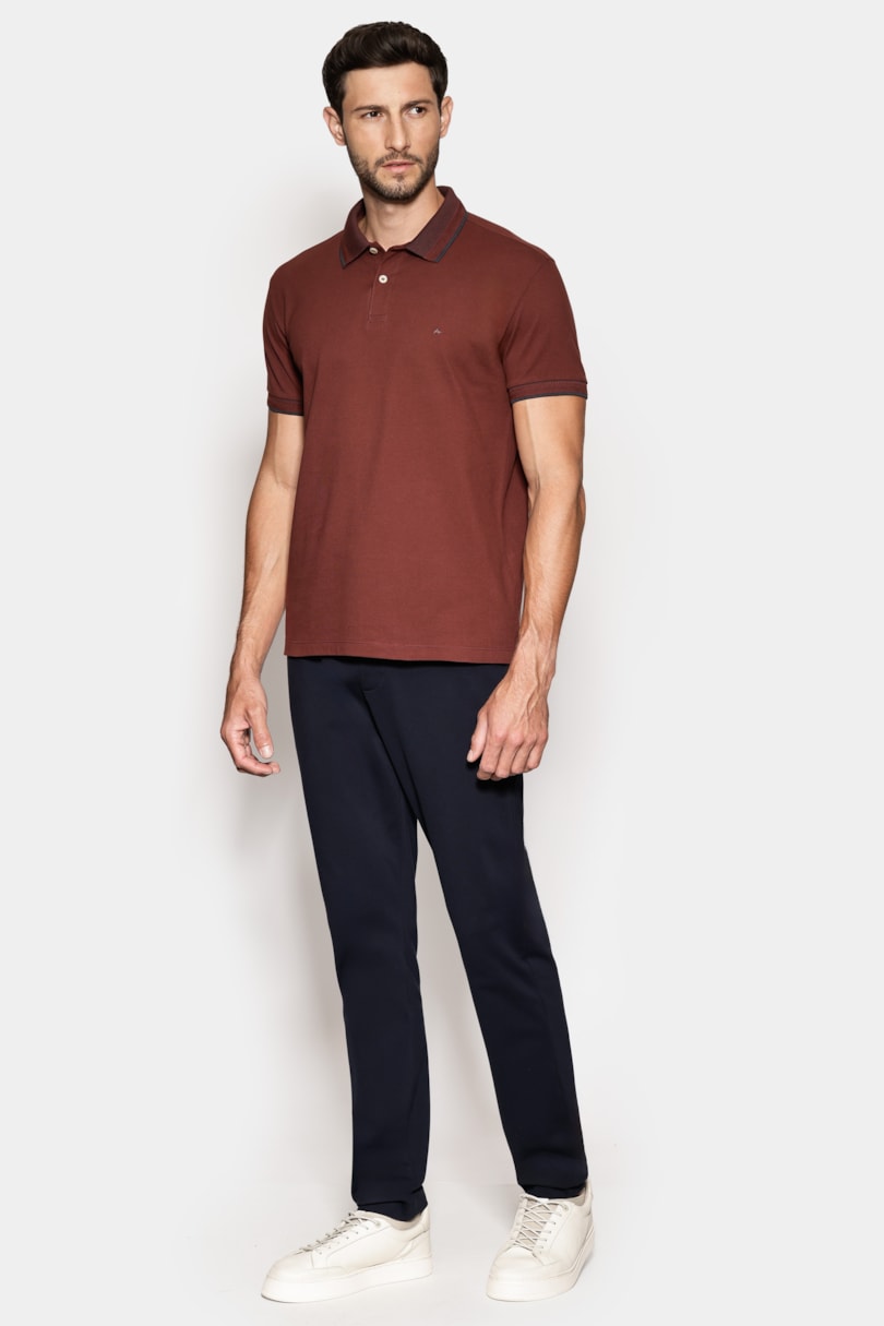 Polo Manga Curta Piquet Gola Binada Merlot