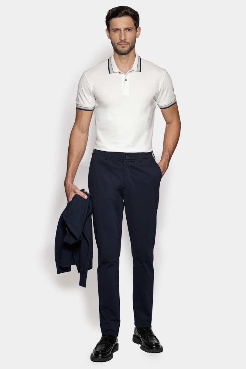 Polo Manga Curta Piquet Gola Com Frisos Off White