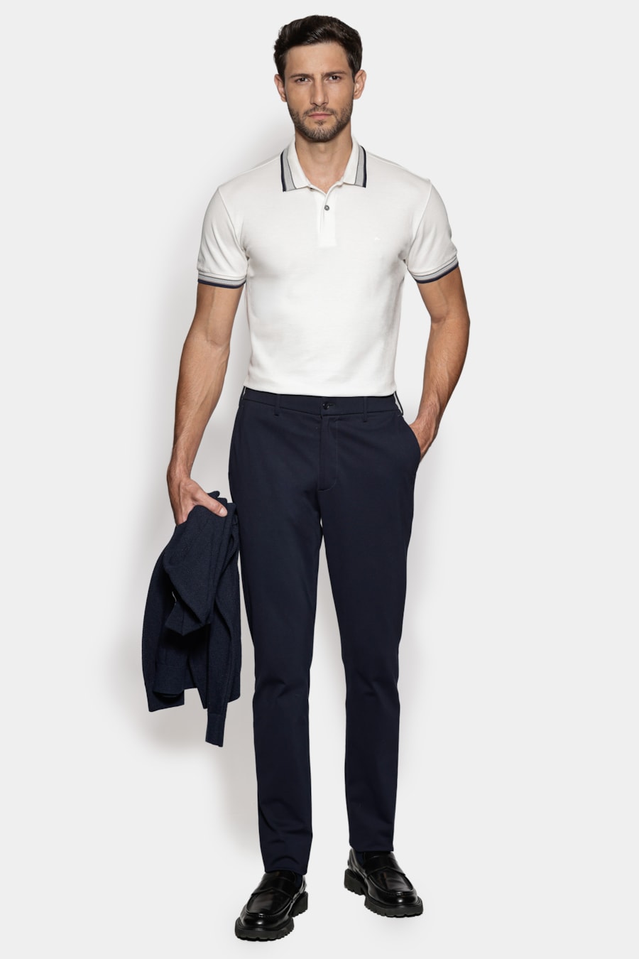 Polo Manga Curta Piquet Gola Com Frisos Off White — foto 2 de 5