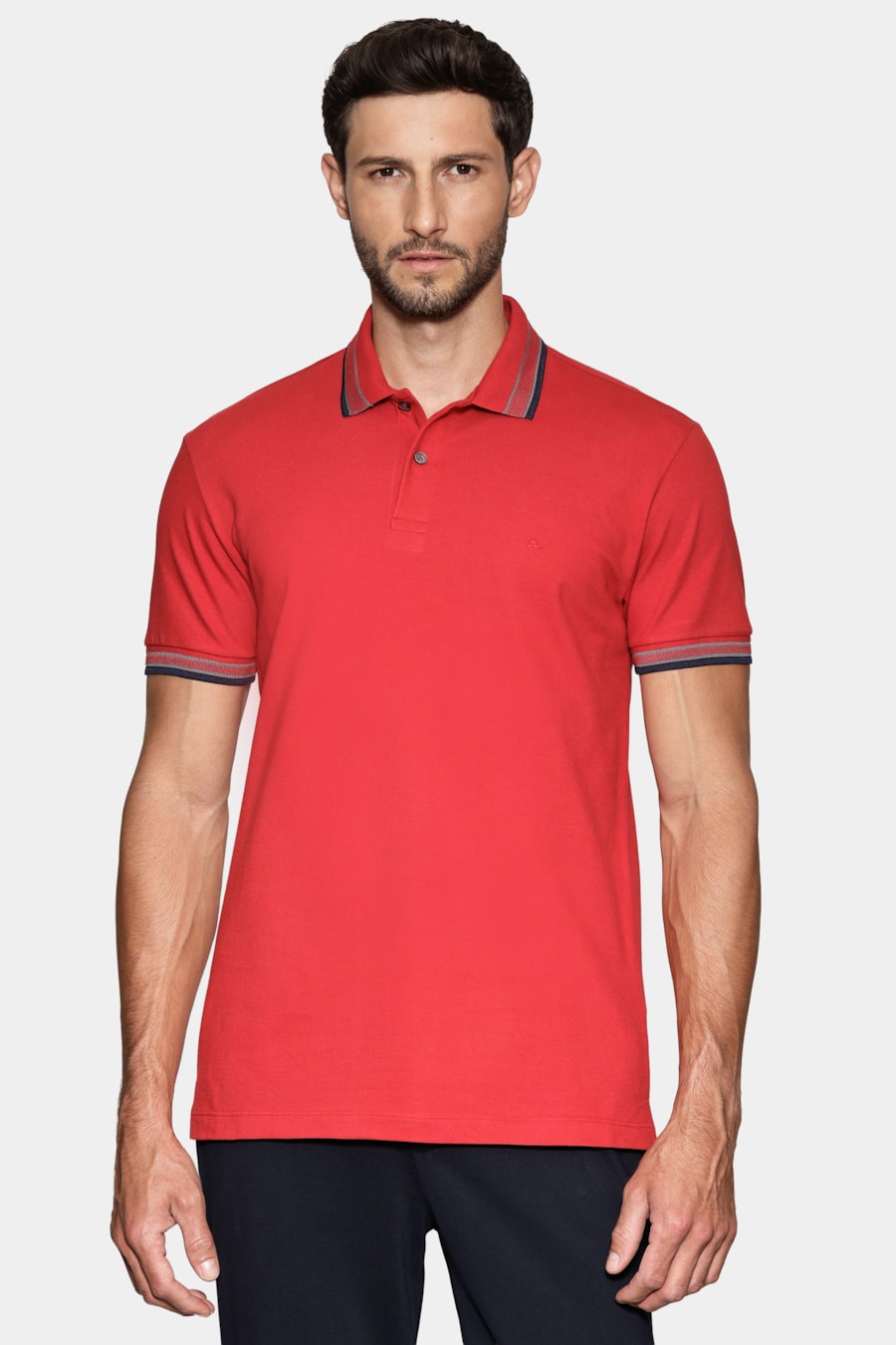 Polo Manga Curta Piquet Gola Com Frisos Vermelho — foto 1 de 7