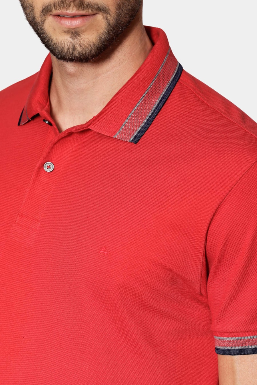 Polo Manga Curta Piquet Gola Com Frisos Vermelho — foto 3 de 7