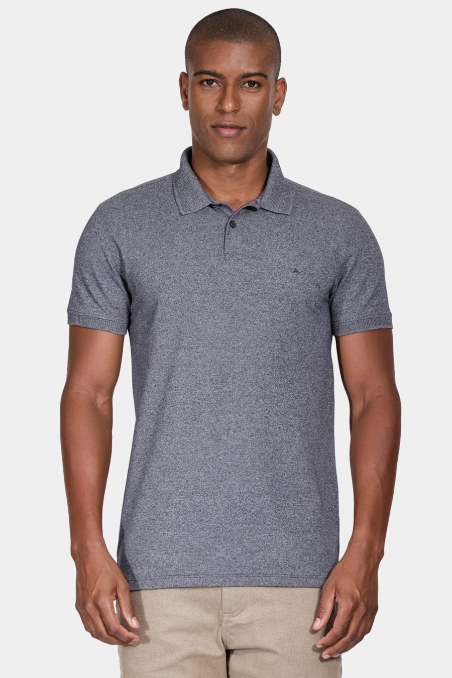 Polo Manga Curta Piquet Gola Jacquard Azul Marinho — foto 1 de 5