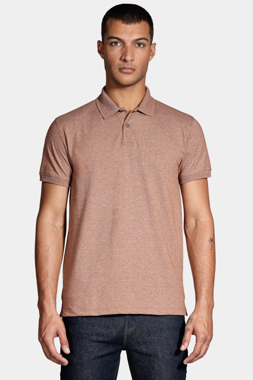 Polo Manga Curta Piquet Gola Jacquard Caramelo