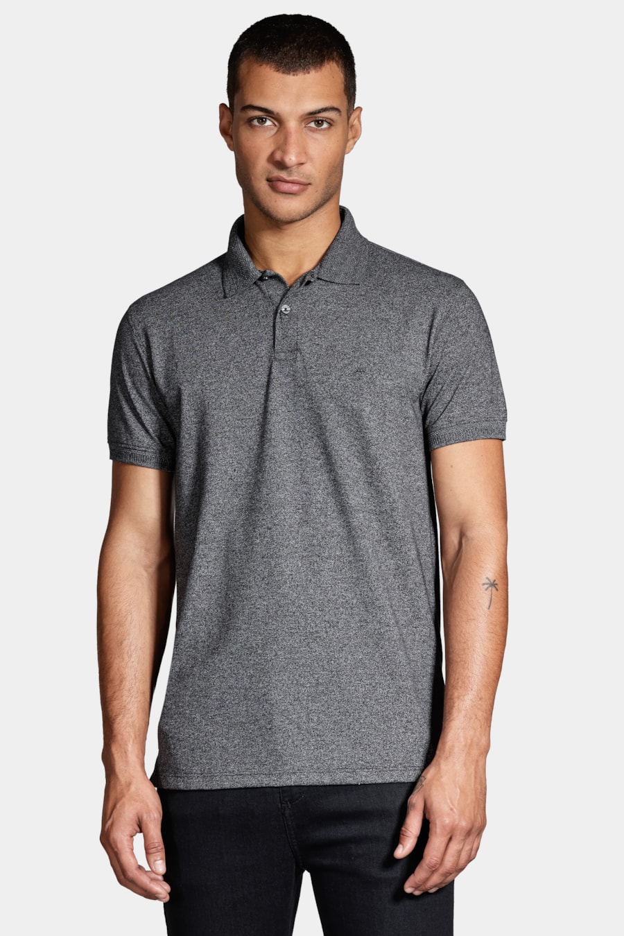 Polo Manga Curta Piquet Gola Jacquard Preto — foto 1 de 5