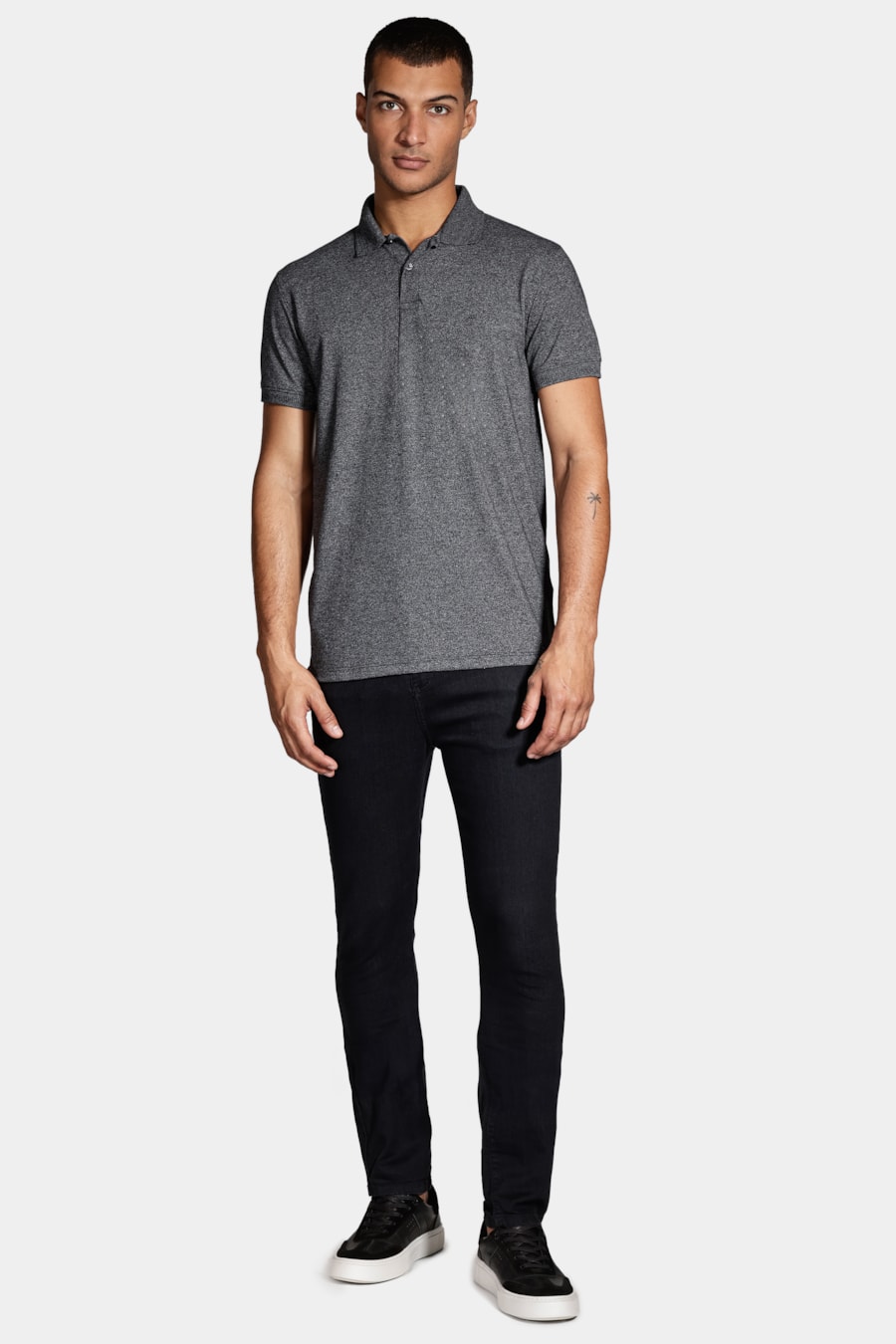 Polo Manga Curta Piquet Gola Jacquard Preto — foto 2 de 5