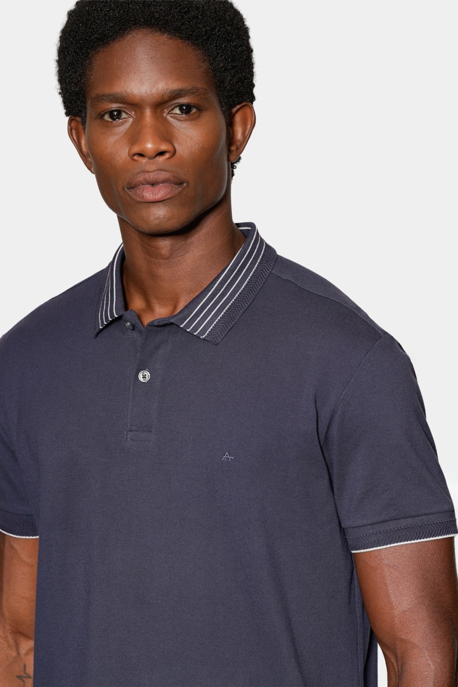 Polo Manga Curta Piquet Gola Listras Navy — foto 3 de 6