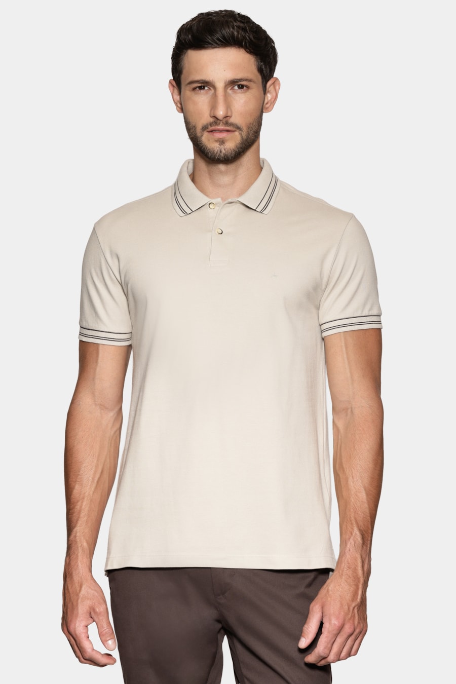 Polo Manga Curta Piquet Gola Listras Off White — foto 1 de 6