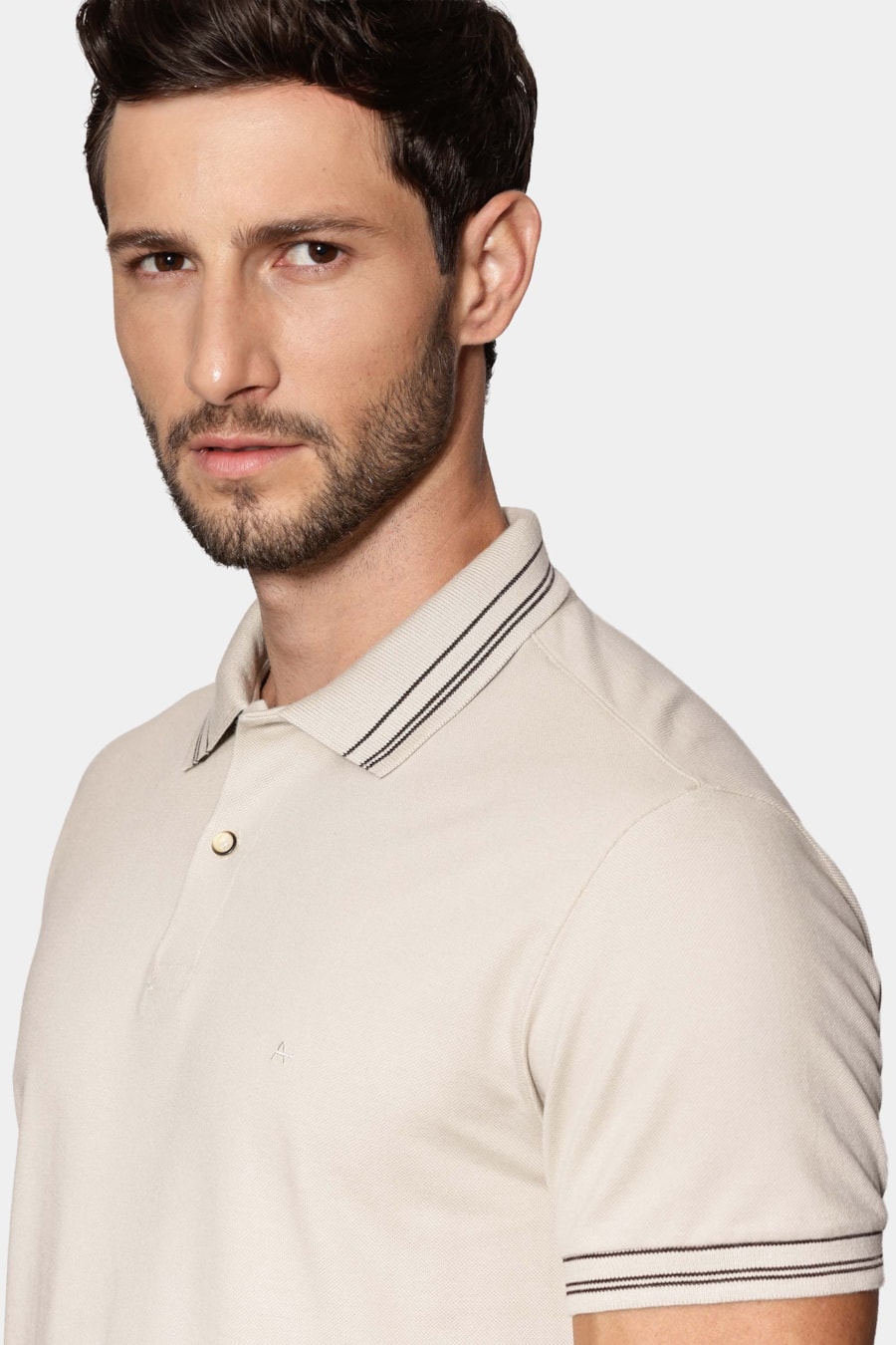 Polo Manga Curta Piquet Gola Listras Off White — foto 3 de 6
