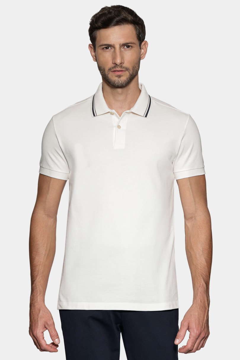 Polo Manga Curta Piquet Gola Navy Off White