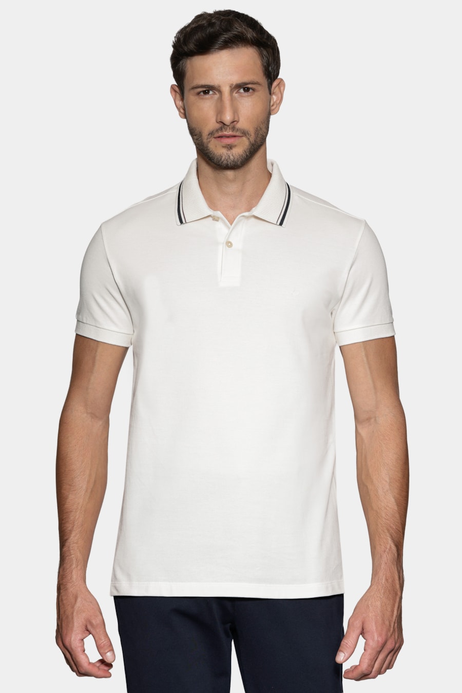 Polo Manga Curta Piquet Gola Navy Off White — foto 1 de 5