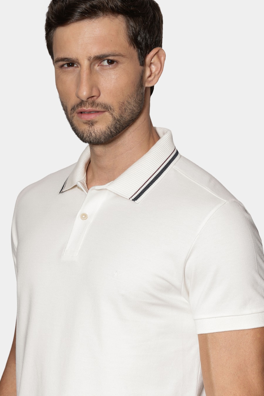 Polo Manga Curta Piquet Gola Navy Off White — foto 3 de 5