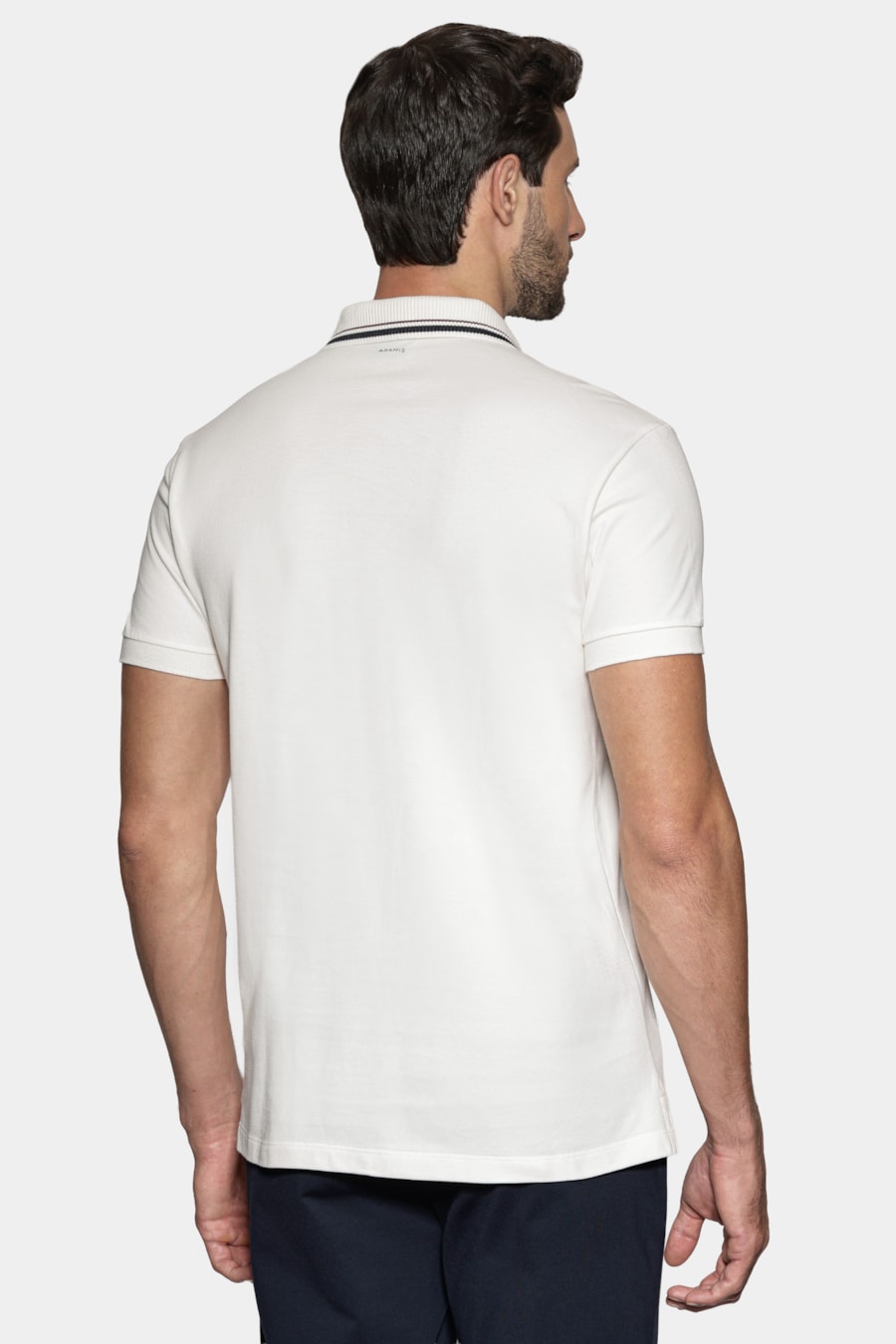 Polo Manga Curta Piquet Gola Navy Off White — foto 4 de 5