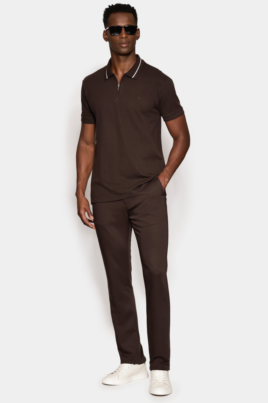 Polo Manga Curta Piquet Gola Textura Café 117 — foto 2 de 6