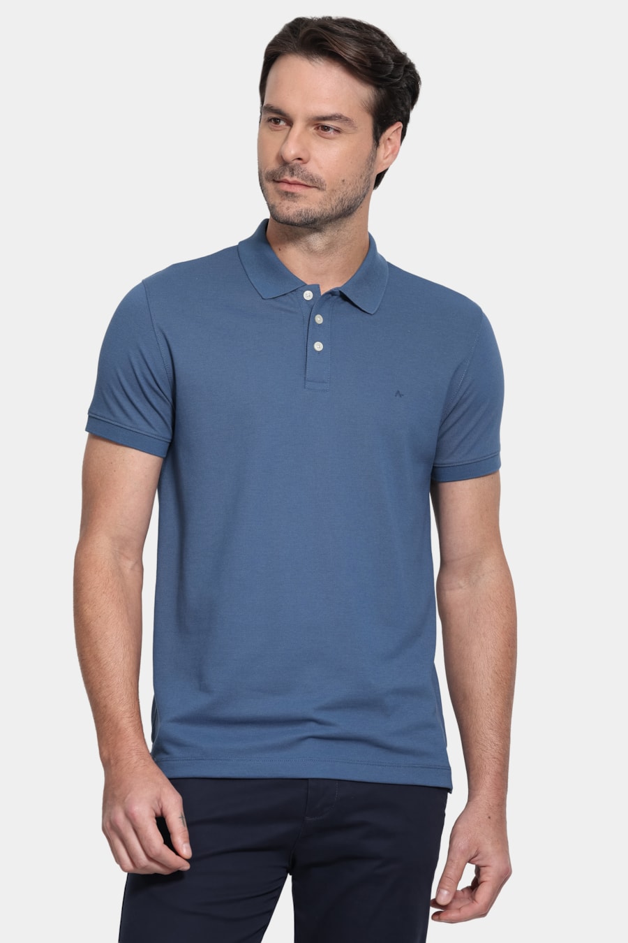 Polo Manga Curta Piquet Peruano Azul Jeans — foto 1 de 5