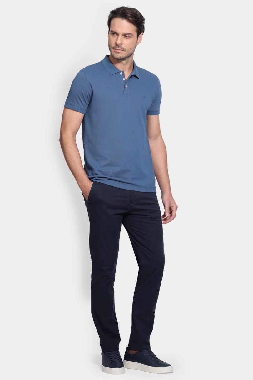 Polo Manga Curta Piquet Peruano Azul Jeans