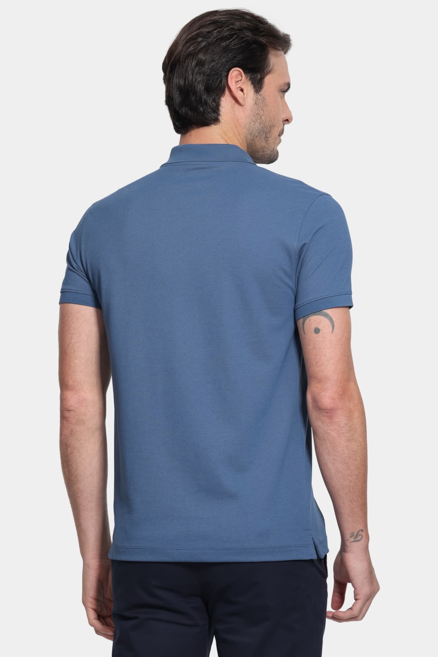 Polo Manga Curta Piquet Peruano Azul Jeans — foto 4 de 5