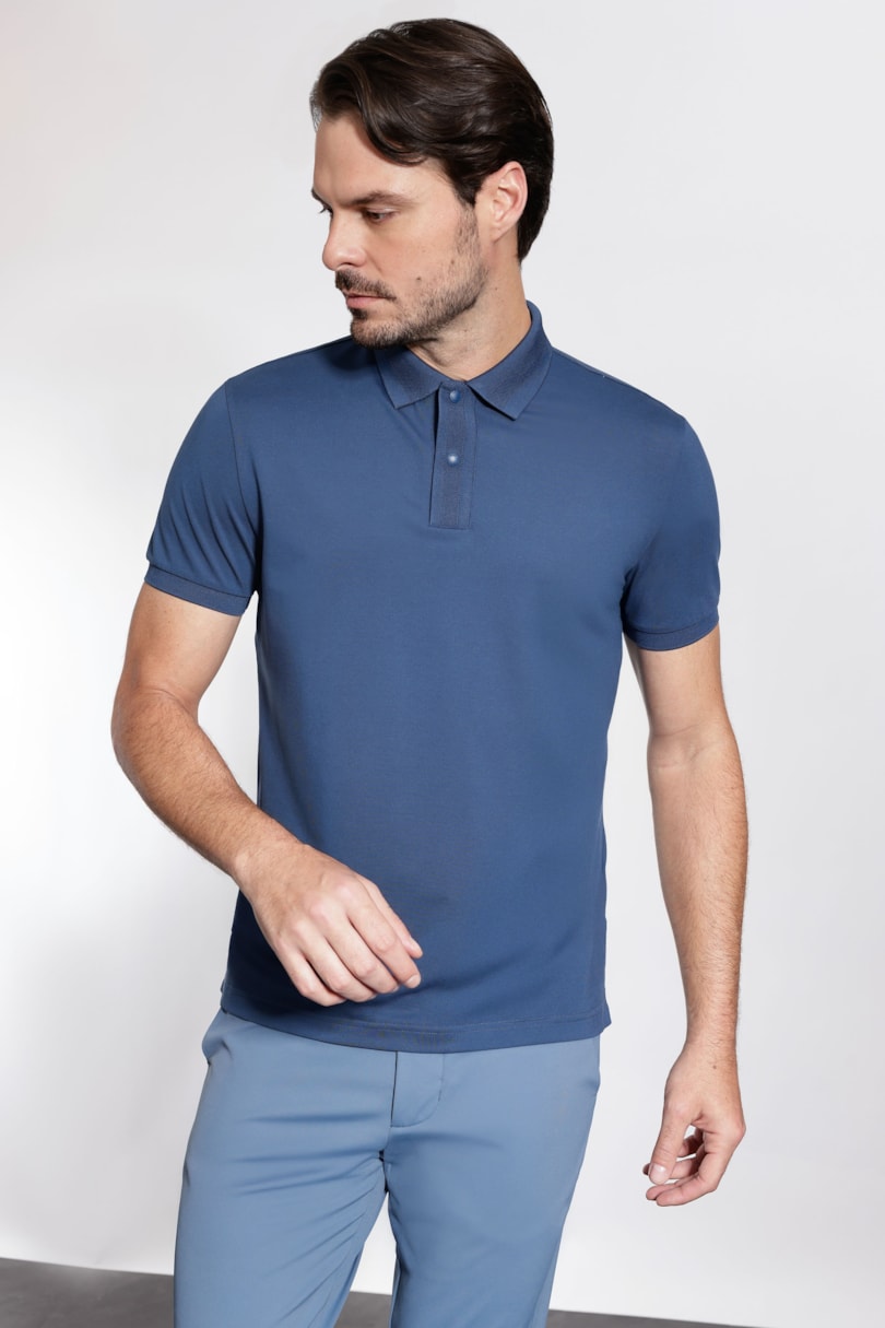 Polo Manga Curta Piquet Silk Tech Azul