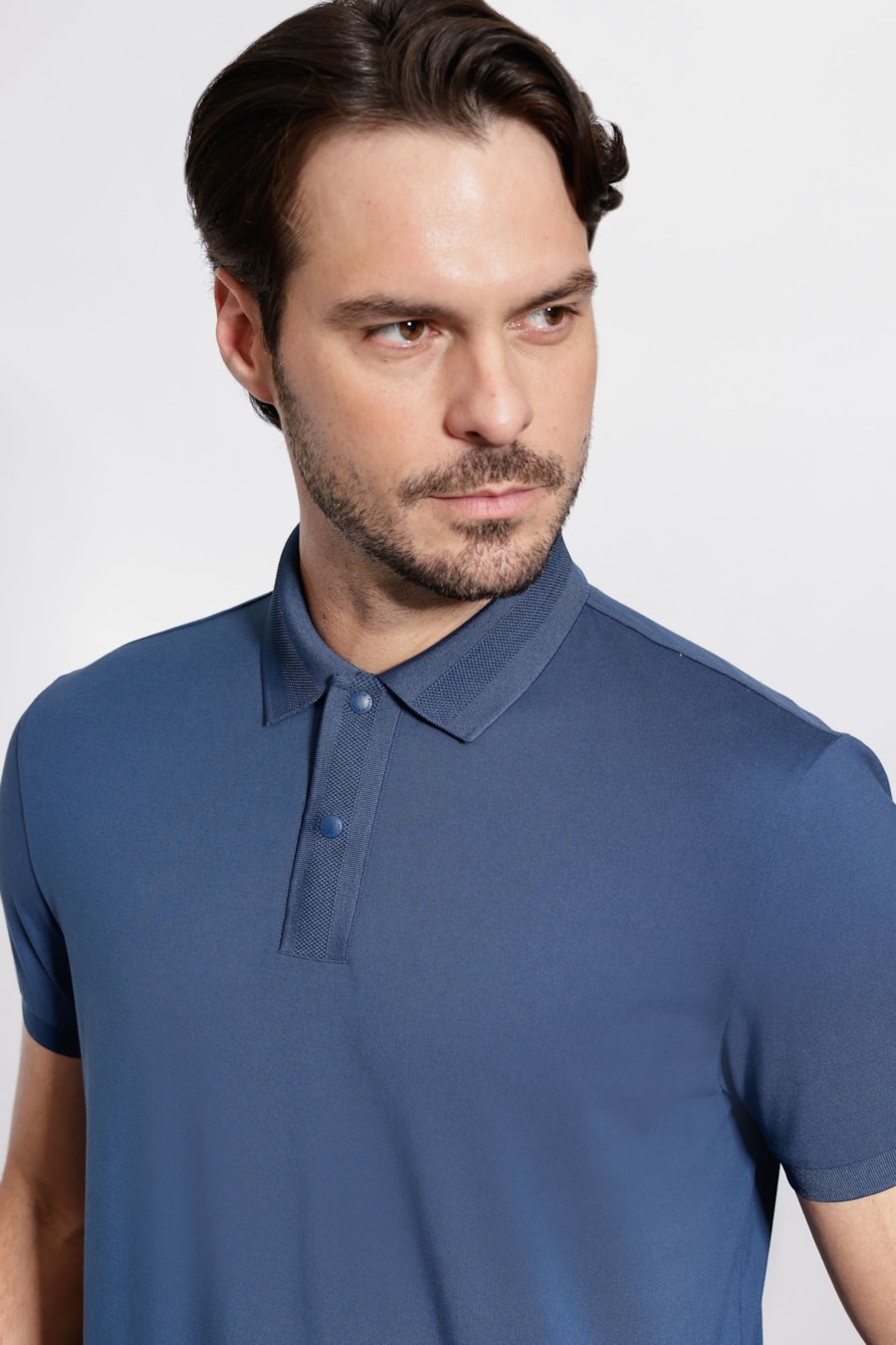 Polo Manga Curta Piquet Silk Tech Azul — foto 3 de 5