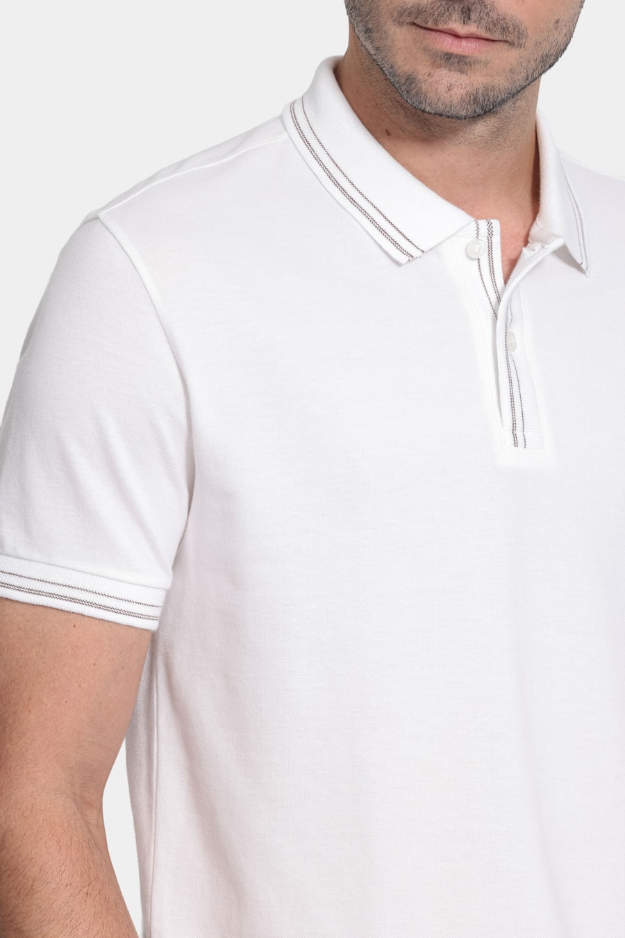 Polo Manga Curta Piquet Tres Frisos Off White — foto 3 de 5