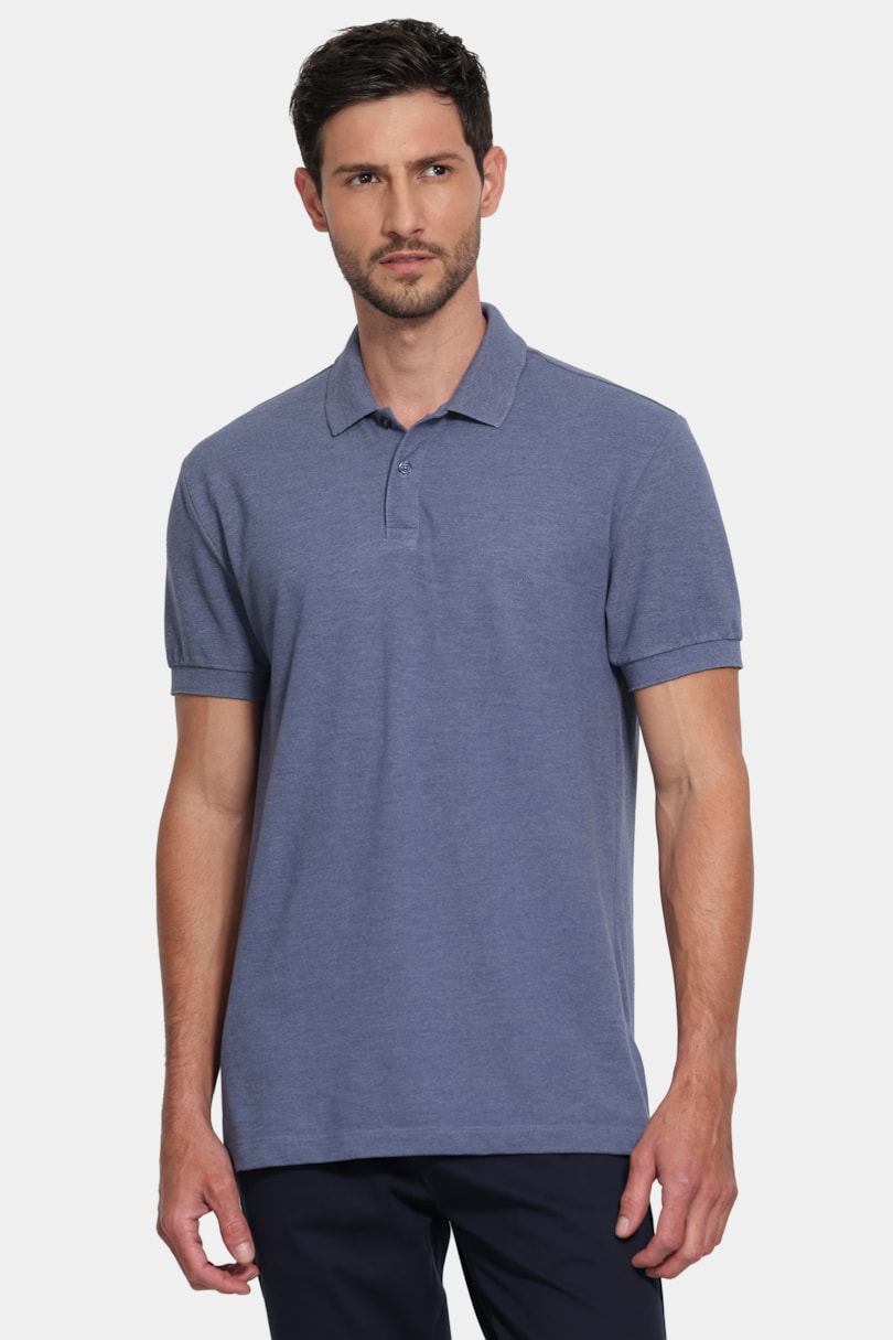 Polo Manga Curta Pontilhada Black Out Azul Jeans