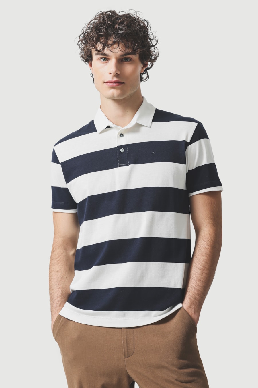 Polo Manga Curta Rugby Listrado Marinho C/ Off White 118 — foto 1 de 6