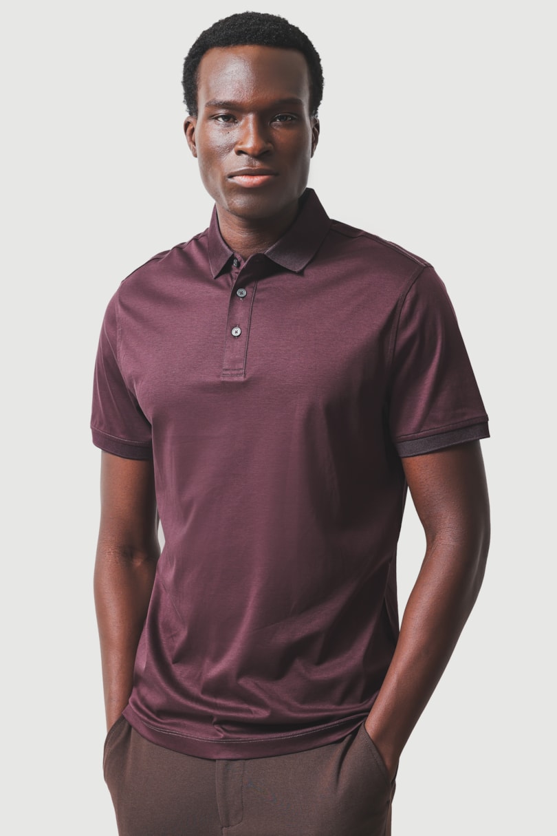 Polo Manga Curta Silk Blend Modal Burgundy 118