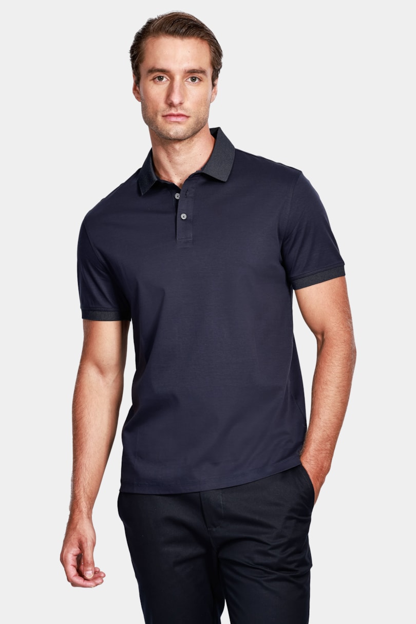 Polo Manga Curta Silk Blend Modal Marinho