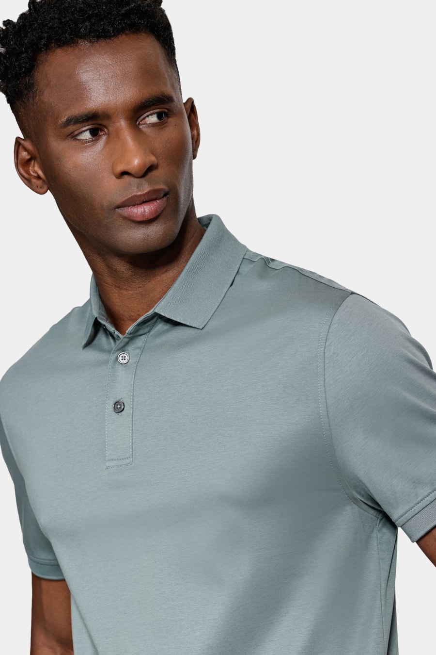Polo Manga Curta Silk Blend Modal Menta — foto 3 de 5